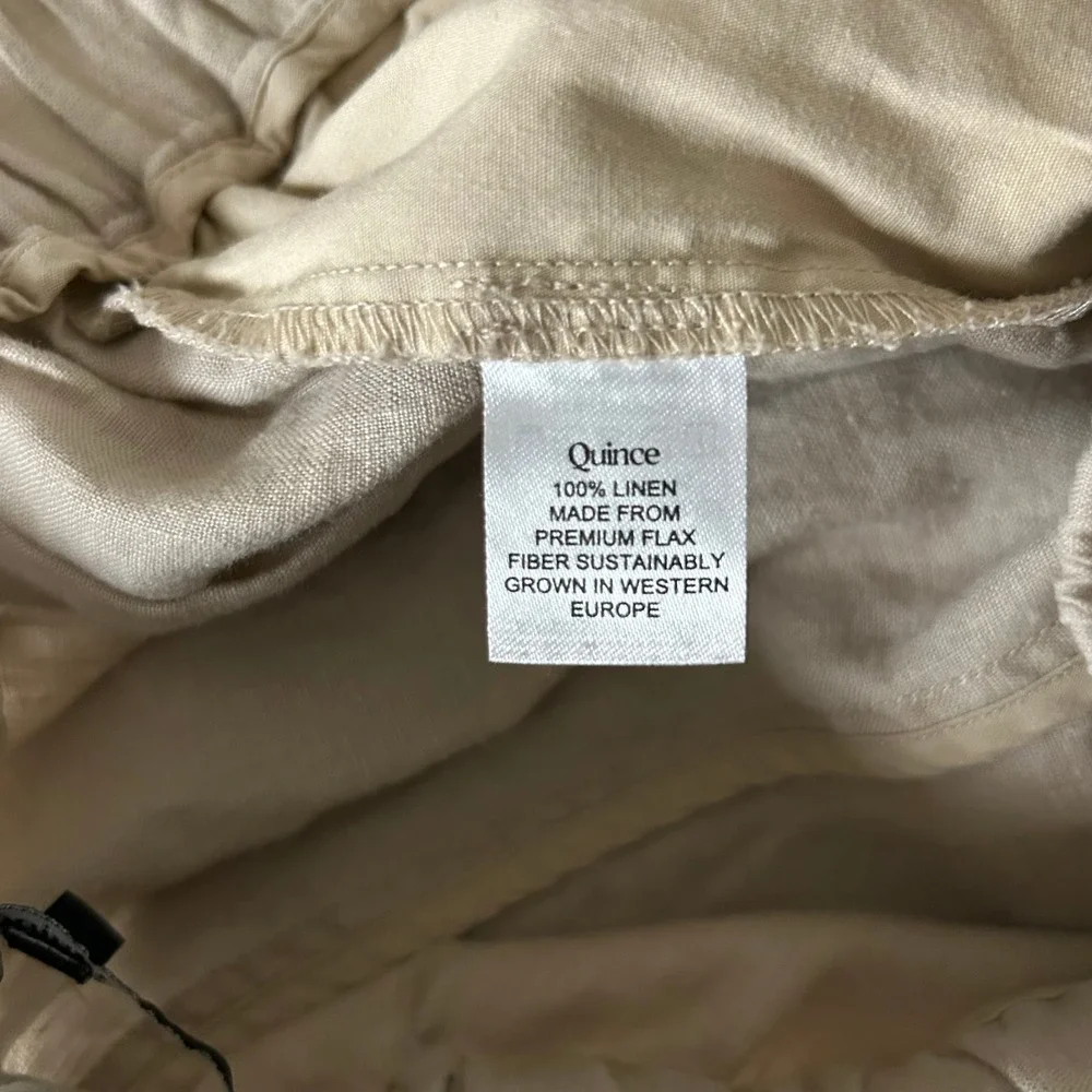 Quince 100% European Linen Elastic Waist Wide Leg Pants Driftwood Tan Size XS
